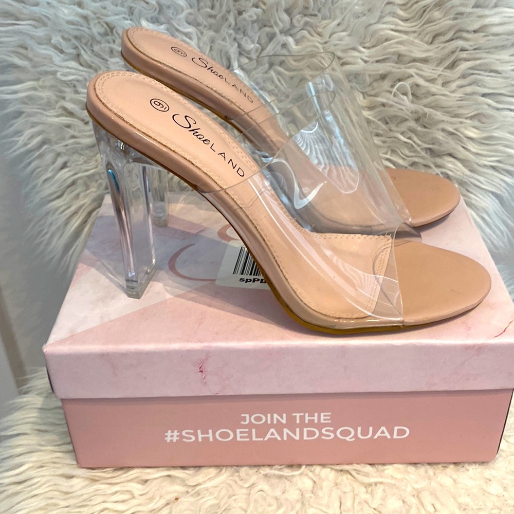 Beautiful Nude/Clear Slides w/ Thick Heel